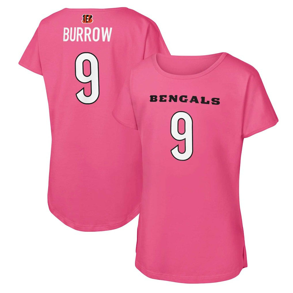 Joe Burrow Cincinnati Bengals Girls Youth Player Name & Number T-Shirt Pink