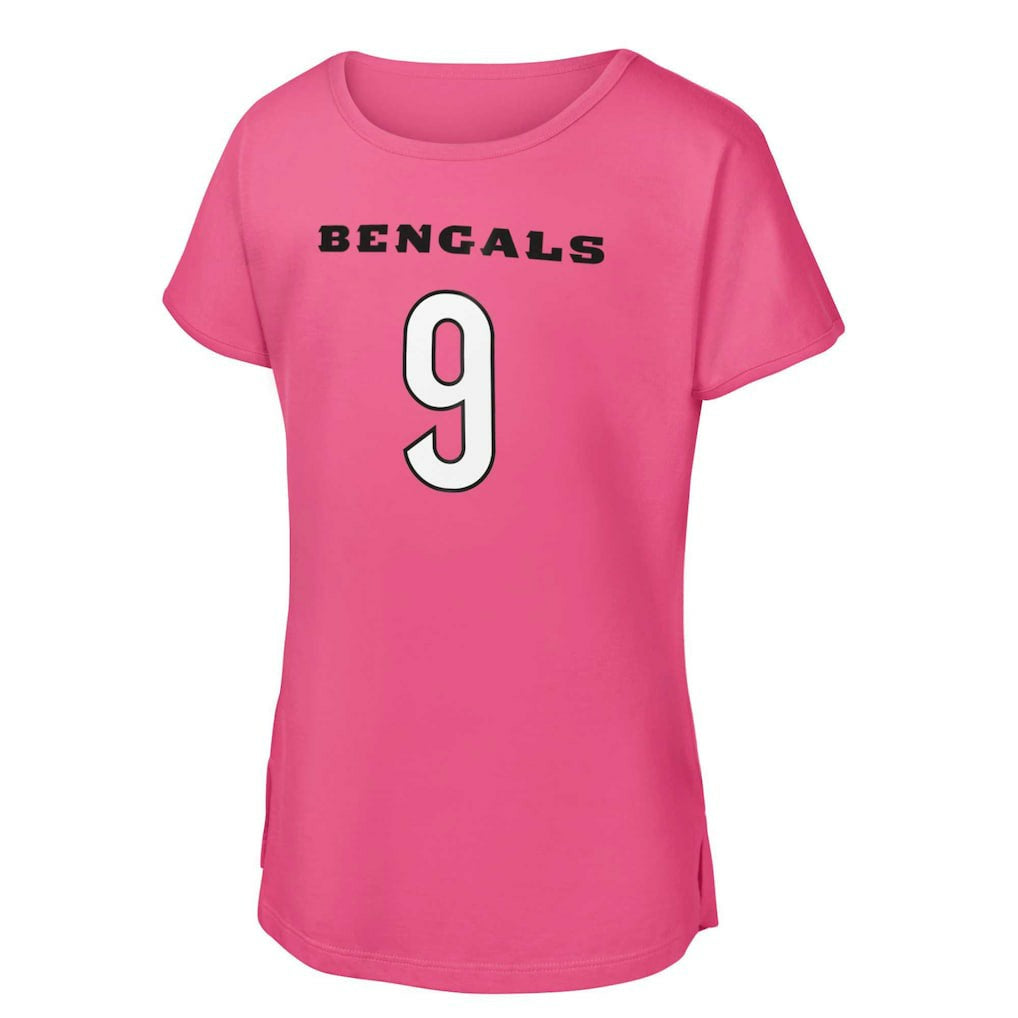 Joe Burrow Cincinnati Bengals Girls Youth Player Name & Number T-Shirt Pink