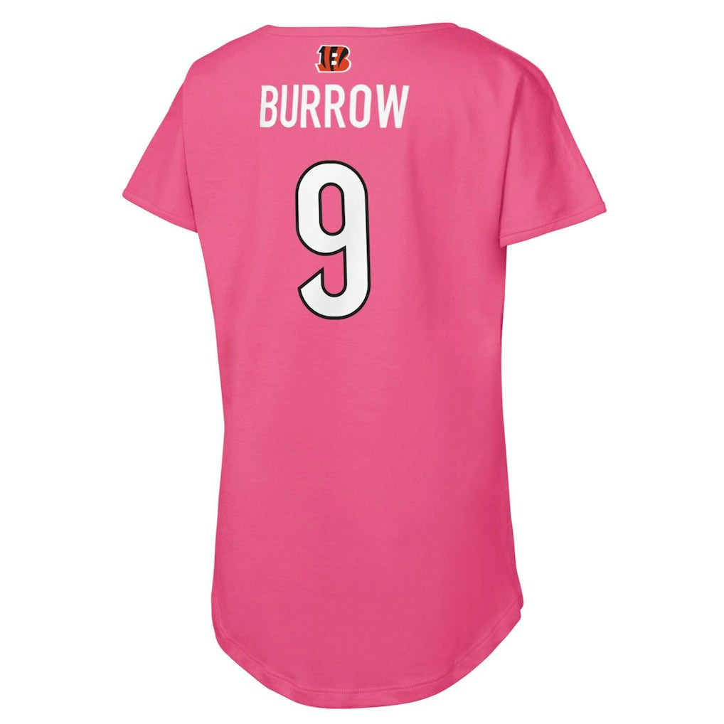 Joe Burrow Cincinnati Bengals Girls Youth Player Name & Number T-Shirt Pink