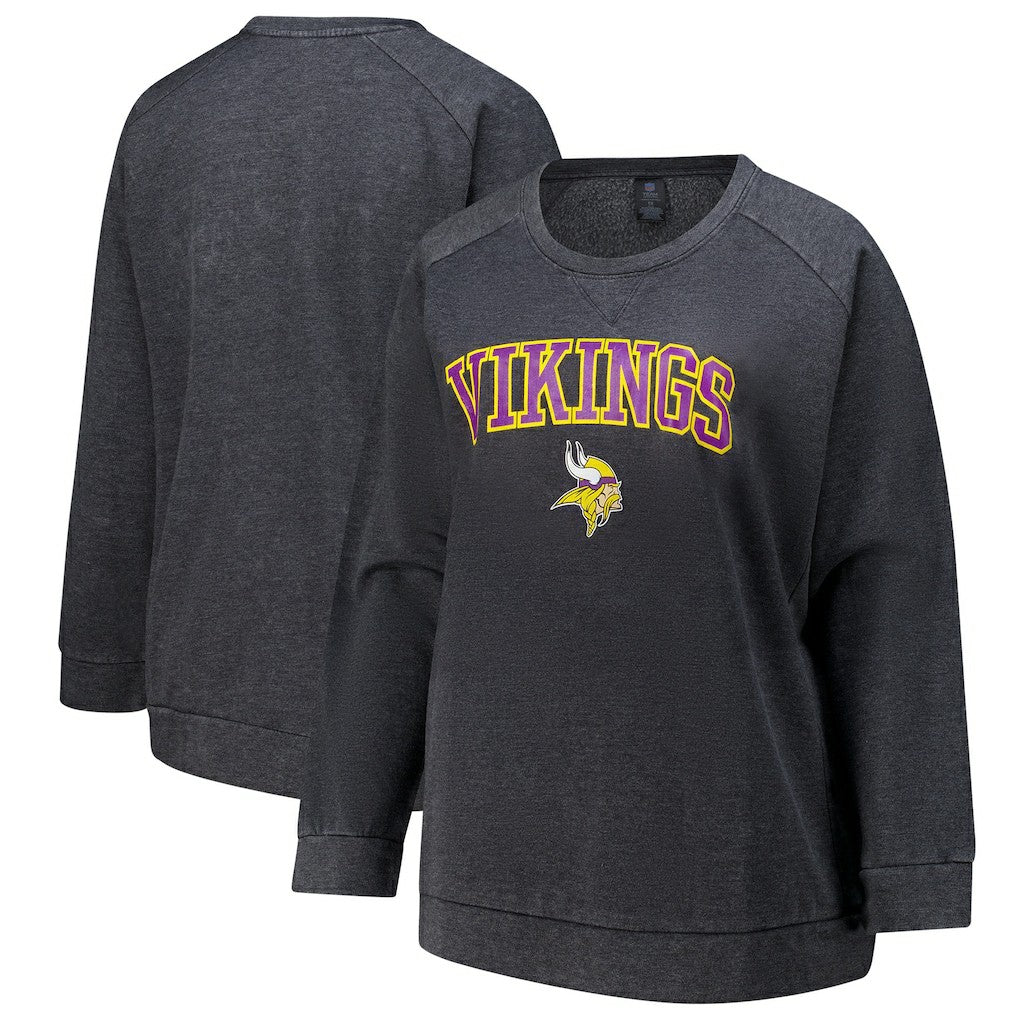 Minnesota Vikings Profile Women's Plus Size Acid Wash Raglan Sweatshirt Charcoal