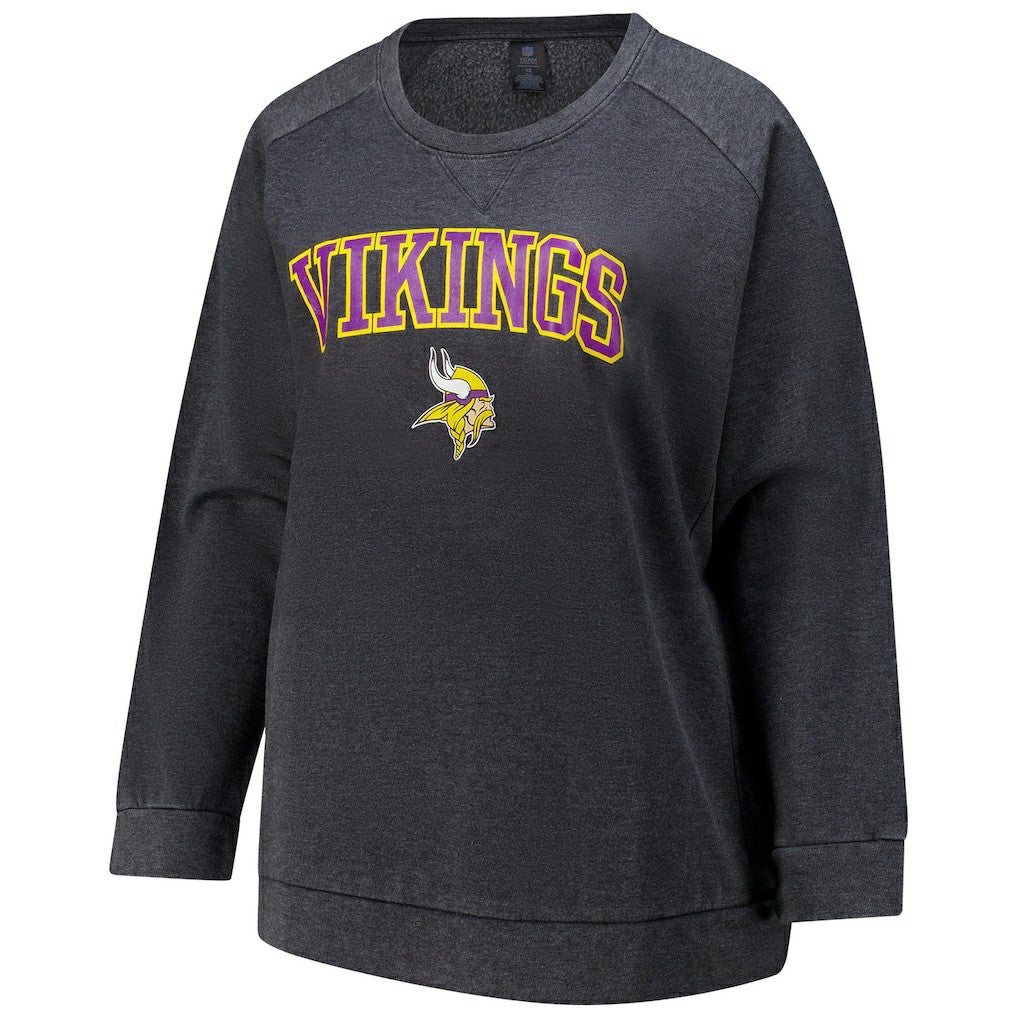 Minnesota Vikings Profile Women's Plus Size Acid Wash Raglan Sweatshirt Charcoal