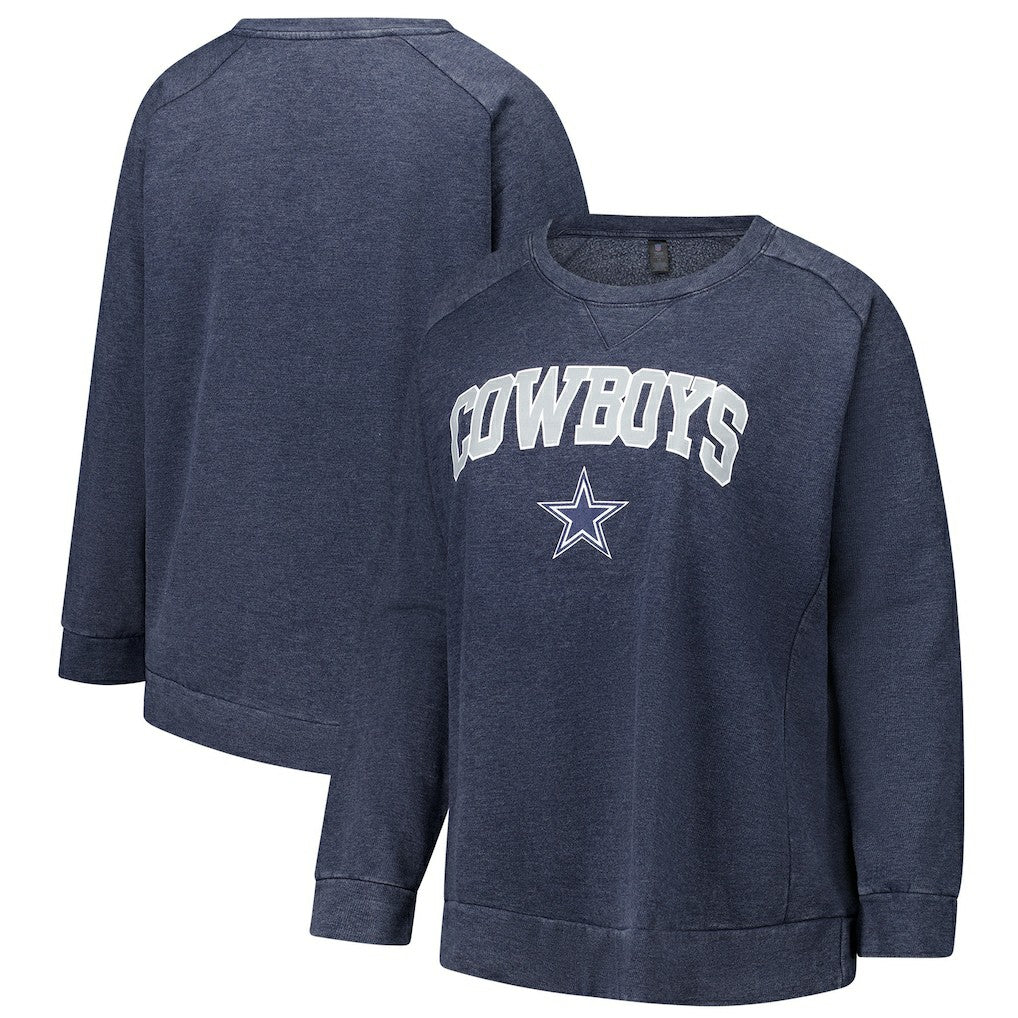 Dallas Cowboys Profile Women's Plus Size Acid Wash Raglan Sweatshirt Navy