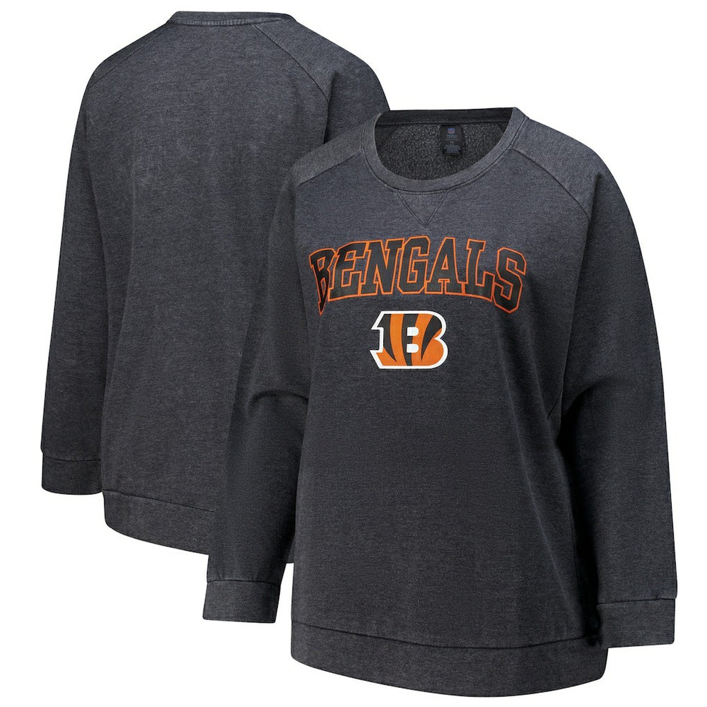 Cincinnati Bengals Profile Women's Plus Size Acid Wash Raglan Sweatshirt Charcoal