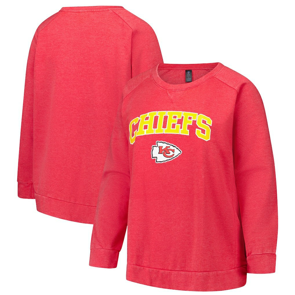 Kansas City Chiefs Profile Women's Plus Size Acid Wash Raglan Sweatshirt Red