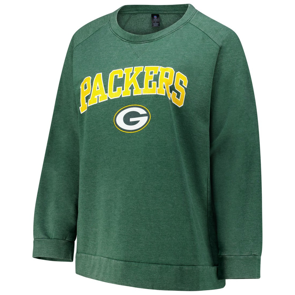Green Bay Packers Profile Women's Plus Size Acid Wash Raglan Sweatshirt Heather Green