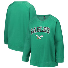 Philadelphia Eagles Profile Women's Plus Size Acid Wash Raglan Sweatshirt Kelly Green
