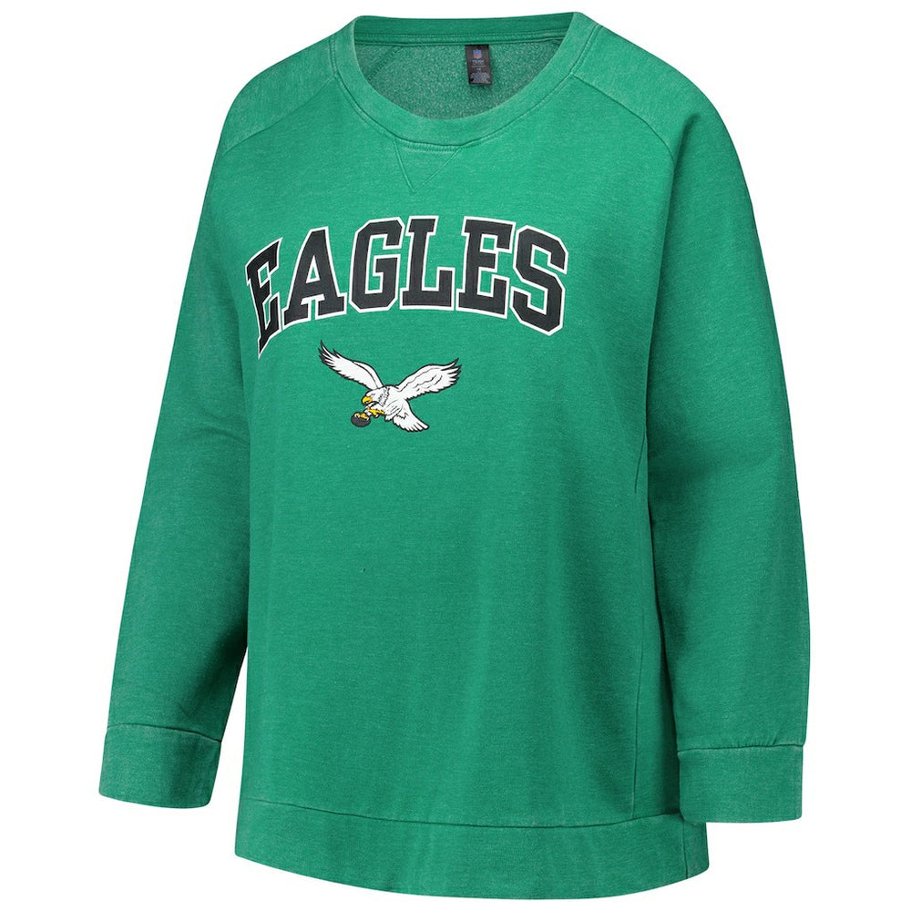 Philadelphia Eagles Profile Women's Plus Size Acid Wash Raglan Sweatshirt Kelly Green