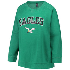 Philadelphia Eagles Profile Women's Plus Size Acid Wash Raglan Sweatshirt Kelly Green