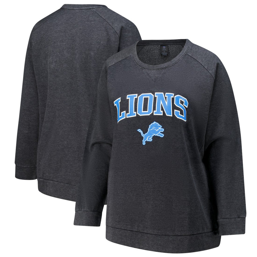 Detroit Lions Profile Women's Plus Size Acid Wash Raglan Sweatshirt Charcoal