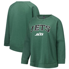 New York Jets Profile Women's Plus Size Acid Wash Raglan Sweatshirt Heather Green