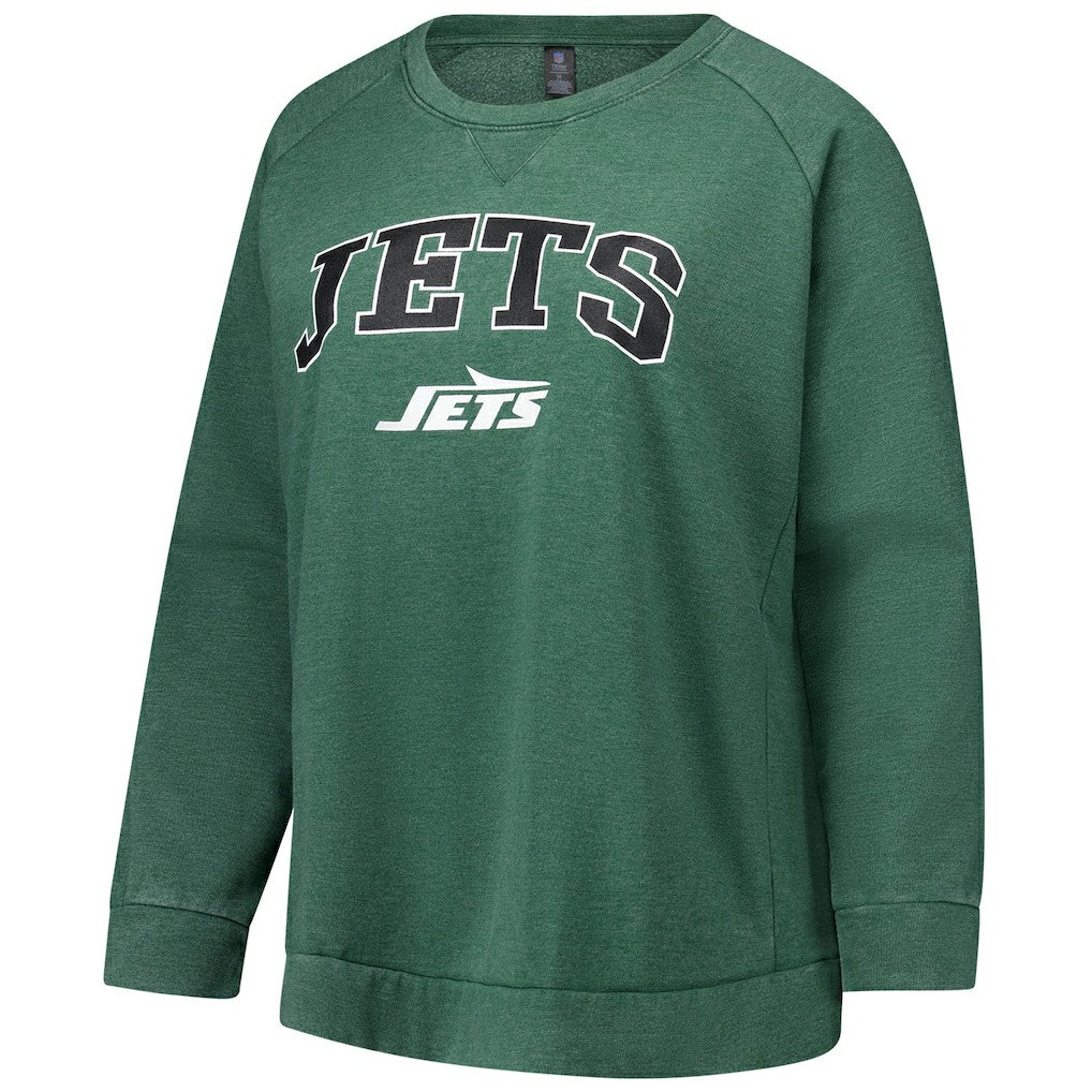 New York Jets Profile Women's Plus Size Acid Wash Raglan Sweatshirt Heather Green
