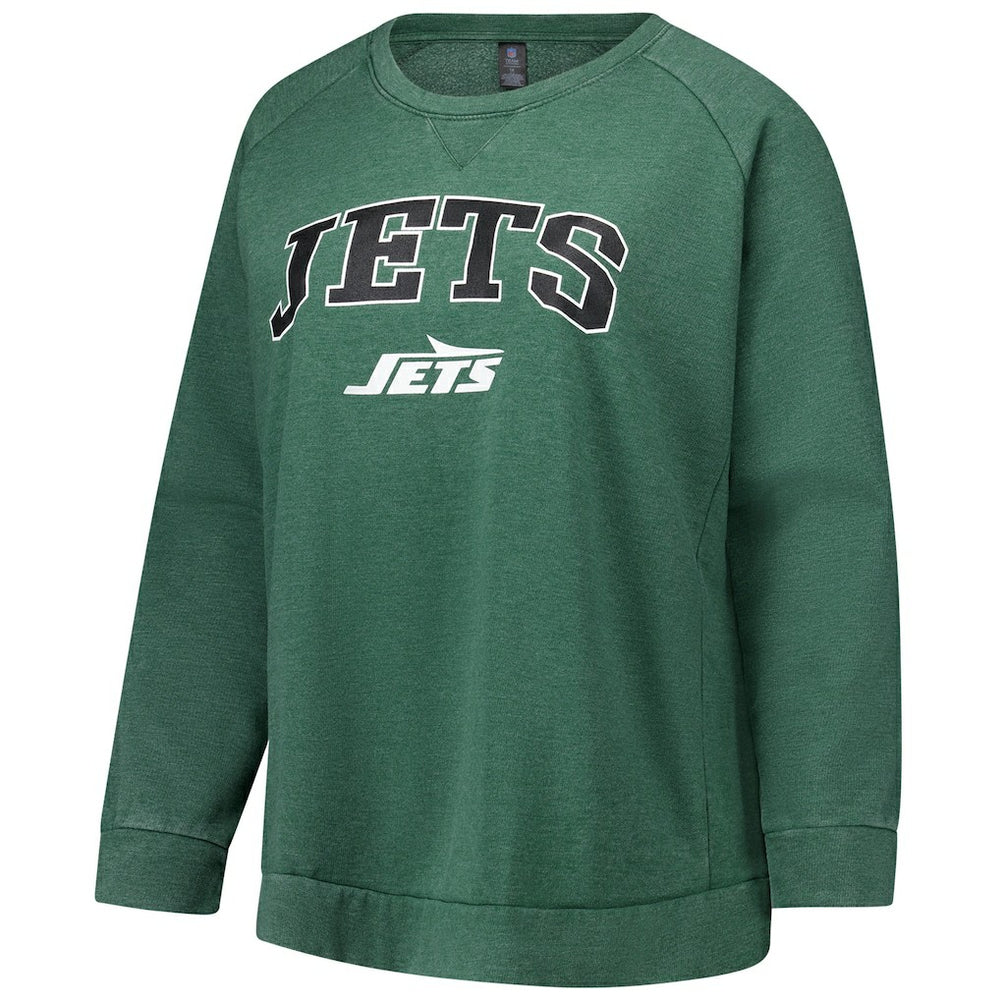 New York Jets Profile Women's Plus Size Acid Wash Raglan Sweatshirt Heather Green