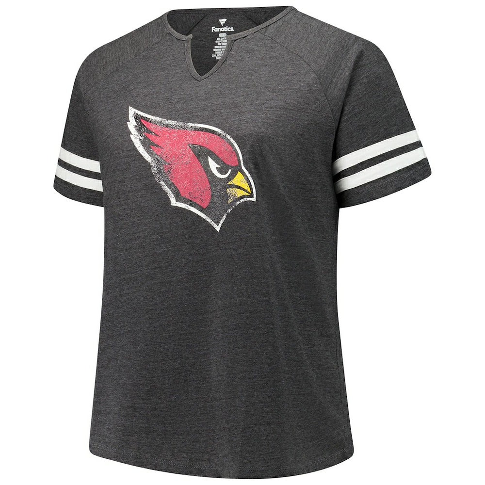 Arizona Cardinals Women's Plus Size Logo Striped Raglan Notch Neck T-Shirt Charcoal