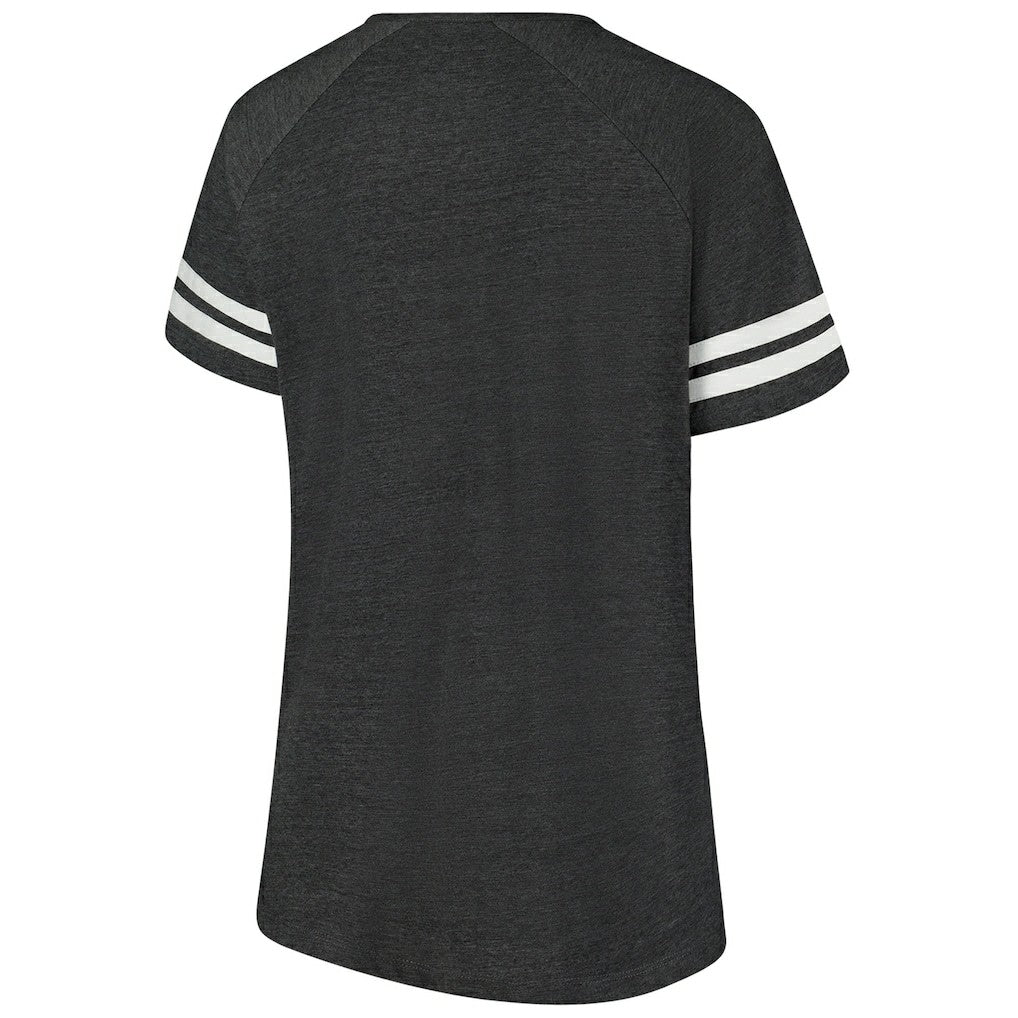 Cleveland Browns Women's Plus Size Logo Striped Raglan Notch Neck T-Shirt Charcoal