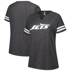 New York Jets Women's Plus Size Logo Striped Raglan Notch Neck T-Shirt Charcoal