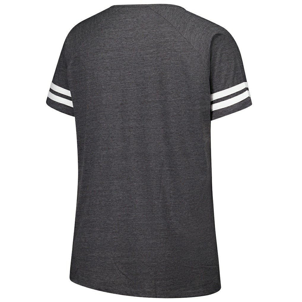 New York Jets Women's Plus Size Logo Striped Raglan Notch Neck T-Shirt Charcoal
