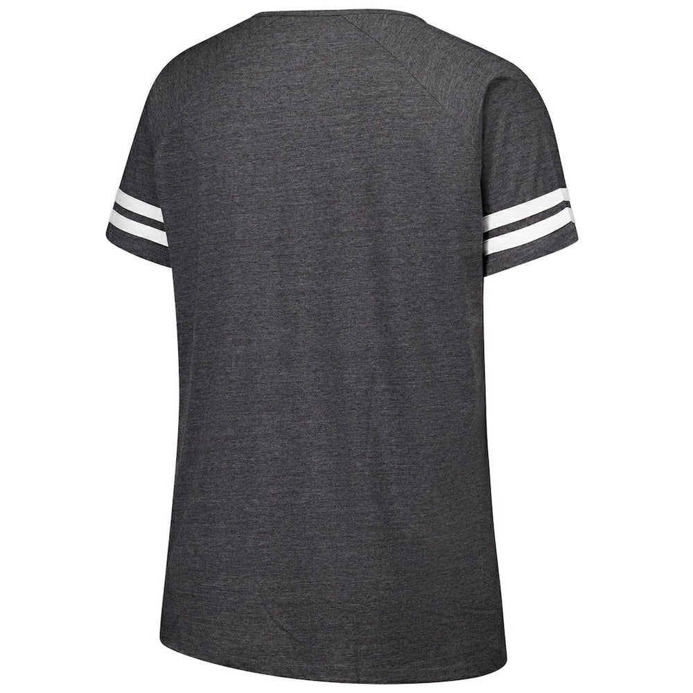 New York Jets Women's Plus Size Logo Striped Raglan Notch Neck T-Shirt Charcoal