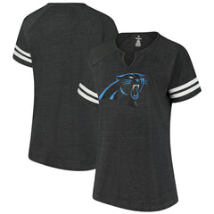 Carolina Panthers Women's Plus Size Logo Striped Raglan Notch Neck T-Shirt Black