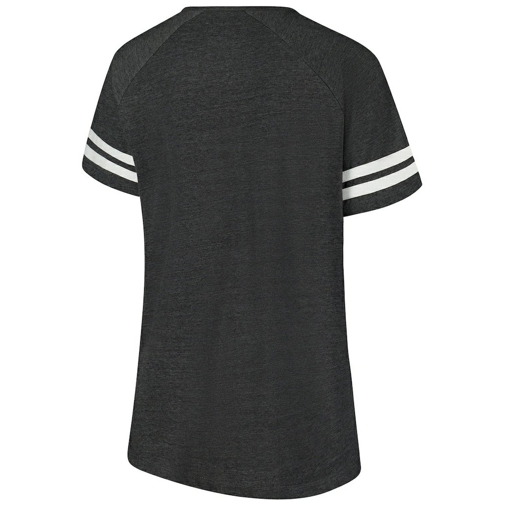 Carolina Panthers Women's Plus Size Logo Striped Raglan Notch Neck T-Shirt Black
