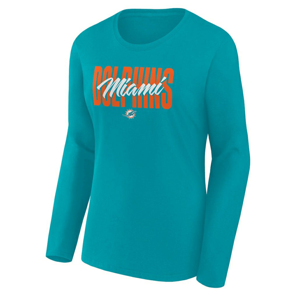 Miami Dolphins Women's Long Sleeve Scoop Neck T-Shirt Aqua