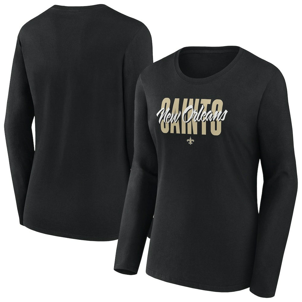 New Orleans Saints Women's Long Sleeve Scoop Neck T-Shirt Black