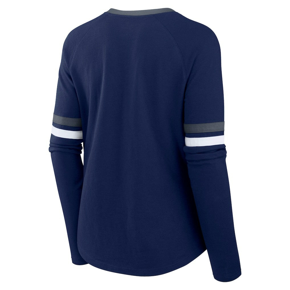 Dallas Cowboys Women's Plus Size Won & Done Lace-Up V-Neck Long Sleeve T-Shirt Navy