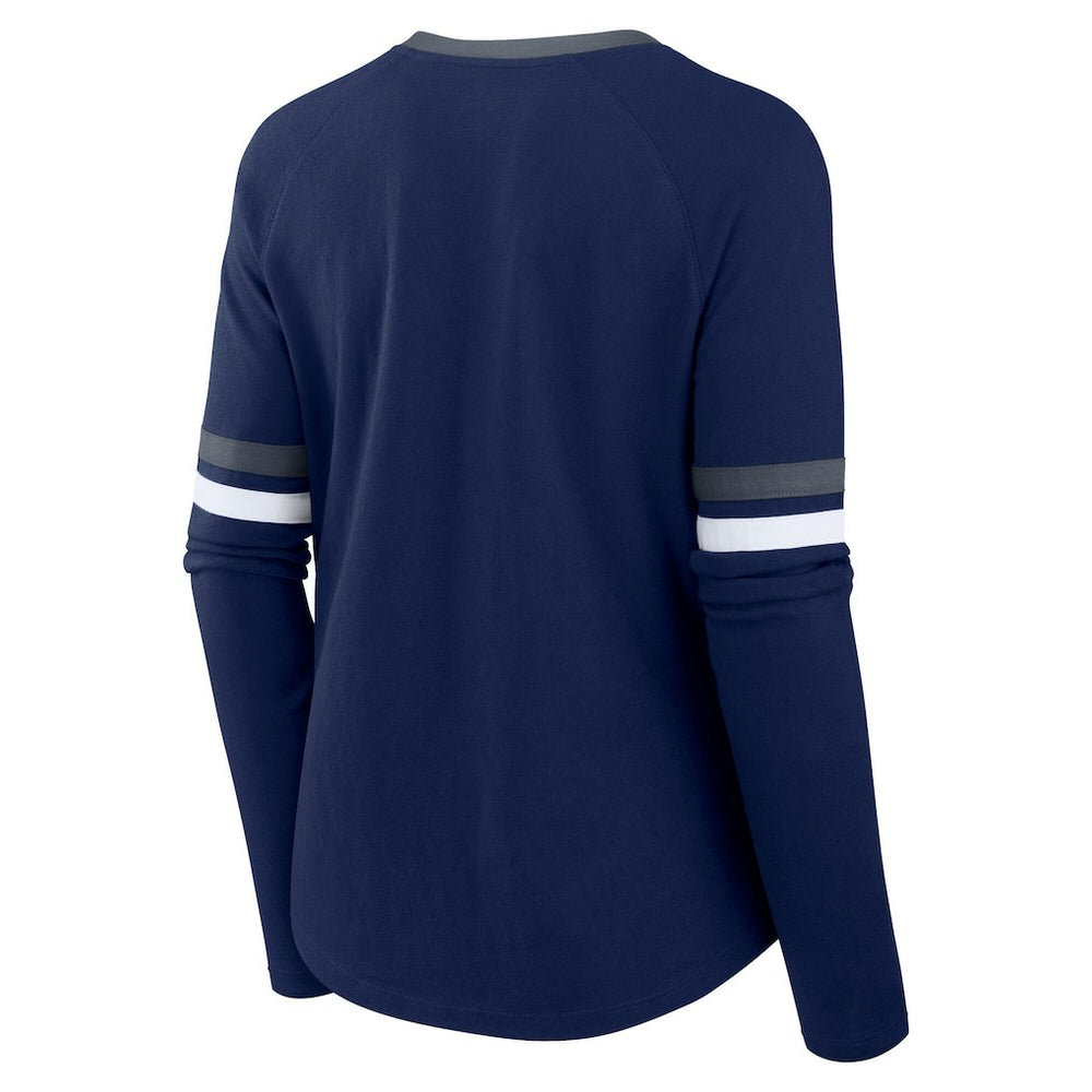 Dallas Cowboys Women's Plus Size Won & Done Lace-Up V-Neck Long Sleeve T-Shirt Navy