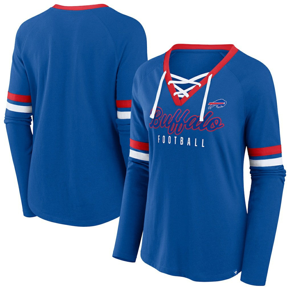 Buffalo Bills Women's Plus Size Won & Done Lace-Up V-Neck Long Sleeve T-Shirt Royal