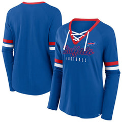 Buffalo Bills Women's Plus Size Won & Done Lace-Up V-Neck Long Sleeve T-Shirt Royal