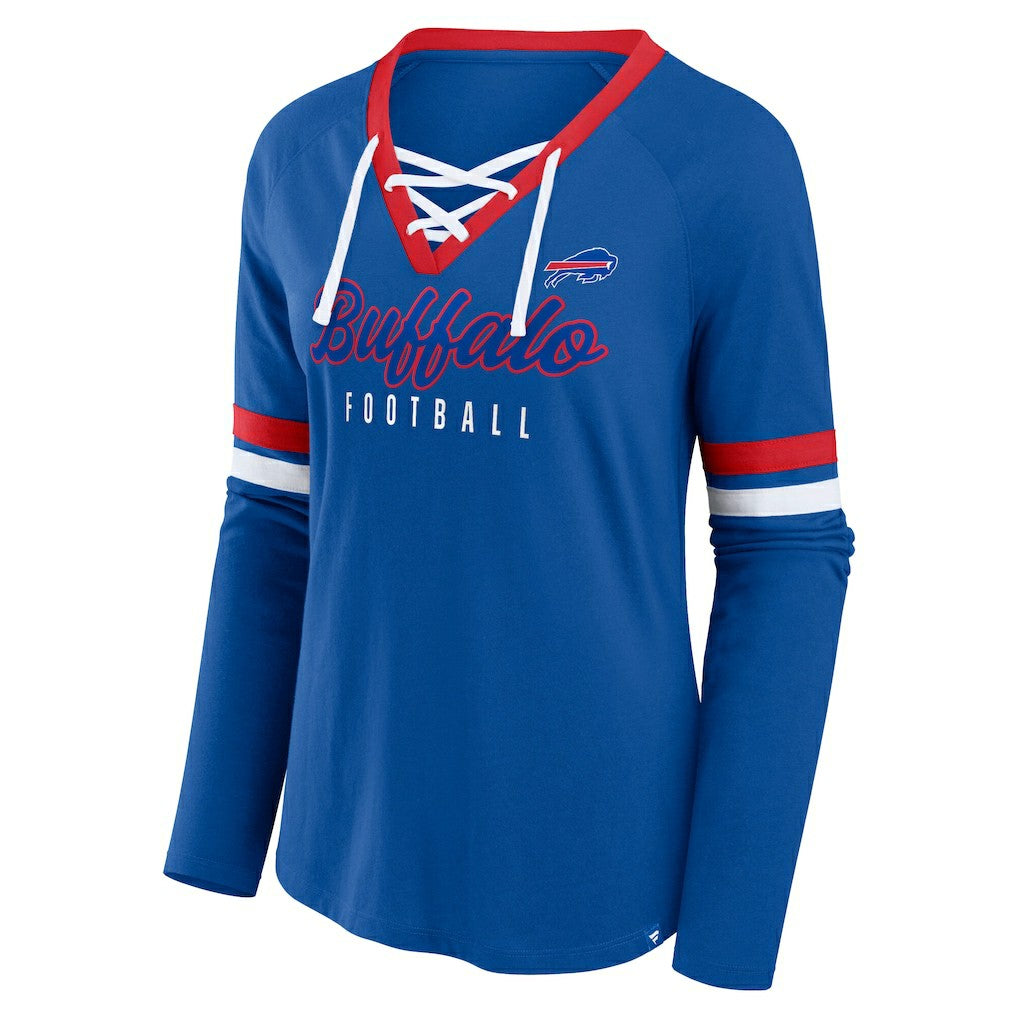 Buffalo Bills Women's Plus Size Won & Done Lace-Up V-Neck Long Sleeve T-Shirt Royal