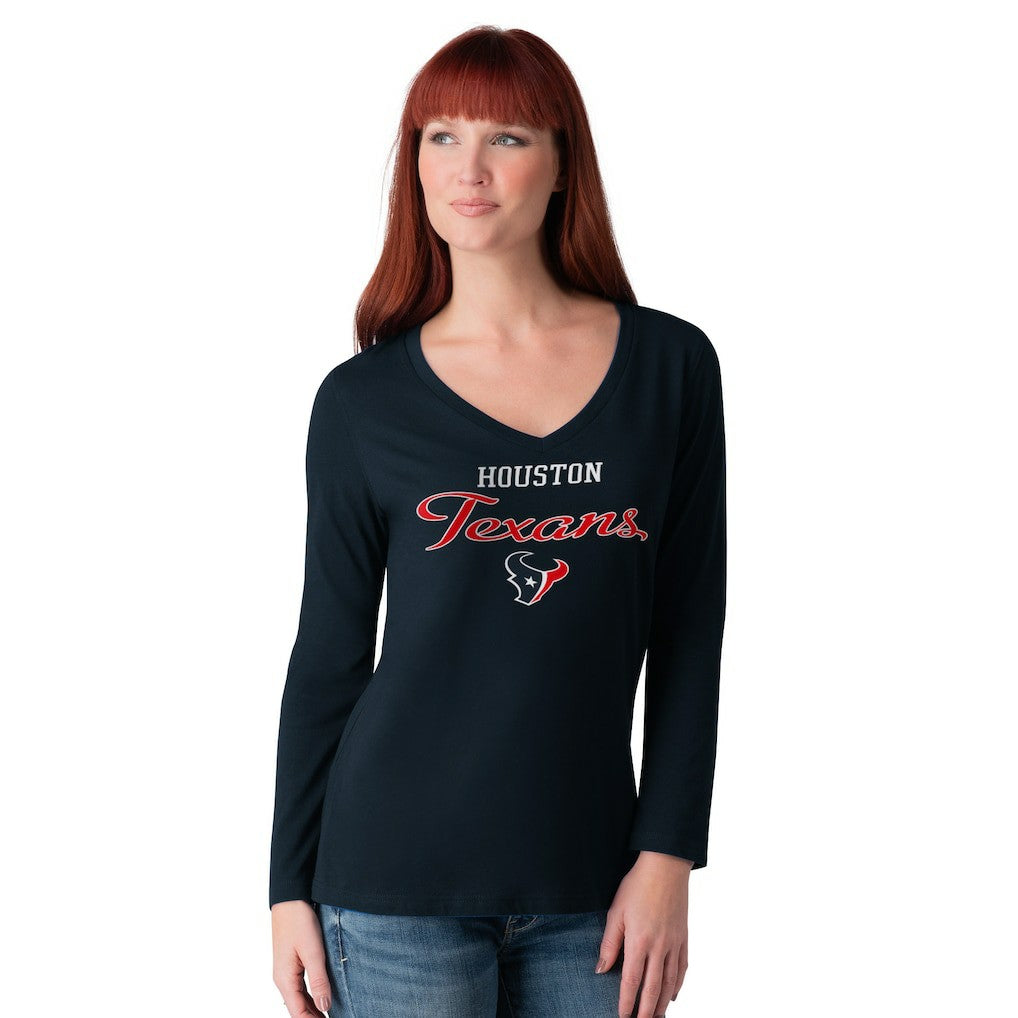 Houston Texans G-III 4Her by Carl Banks Women's Post Season Long Sleeve V-Neck T-Shirt Navy