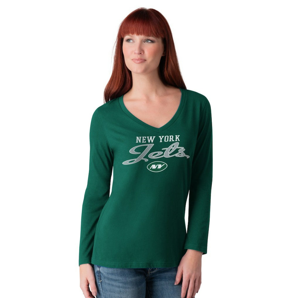 New York Jets G-III 4Her by Carl Banks Women's Post Season Long Sleeve V-Neck T-Shirt Green