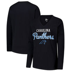 Carolina Panthers G-III 4Her by Carl Banks Women's Post Season Long Sleeve V-Neck T-Shirt Black