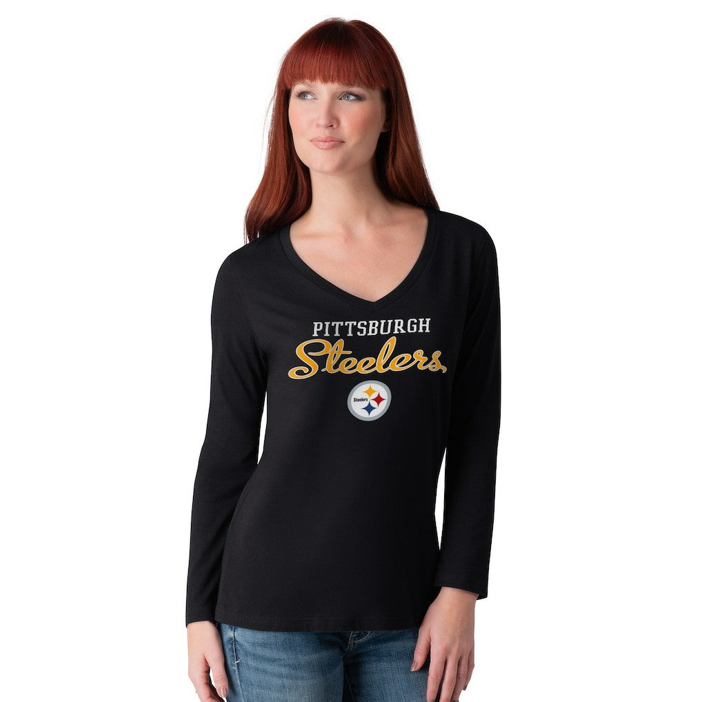 Pittsburgh Steelers G-III 4Her by Carl Banks Women's Post Season Long Sleeve V-Neck T-Shirt Black