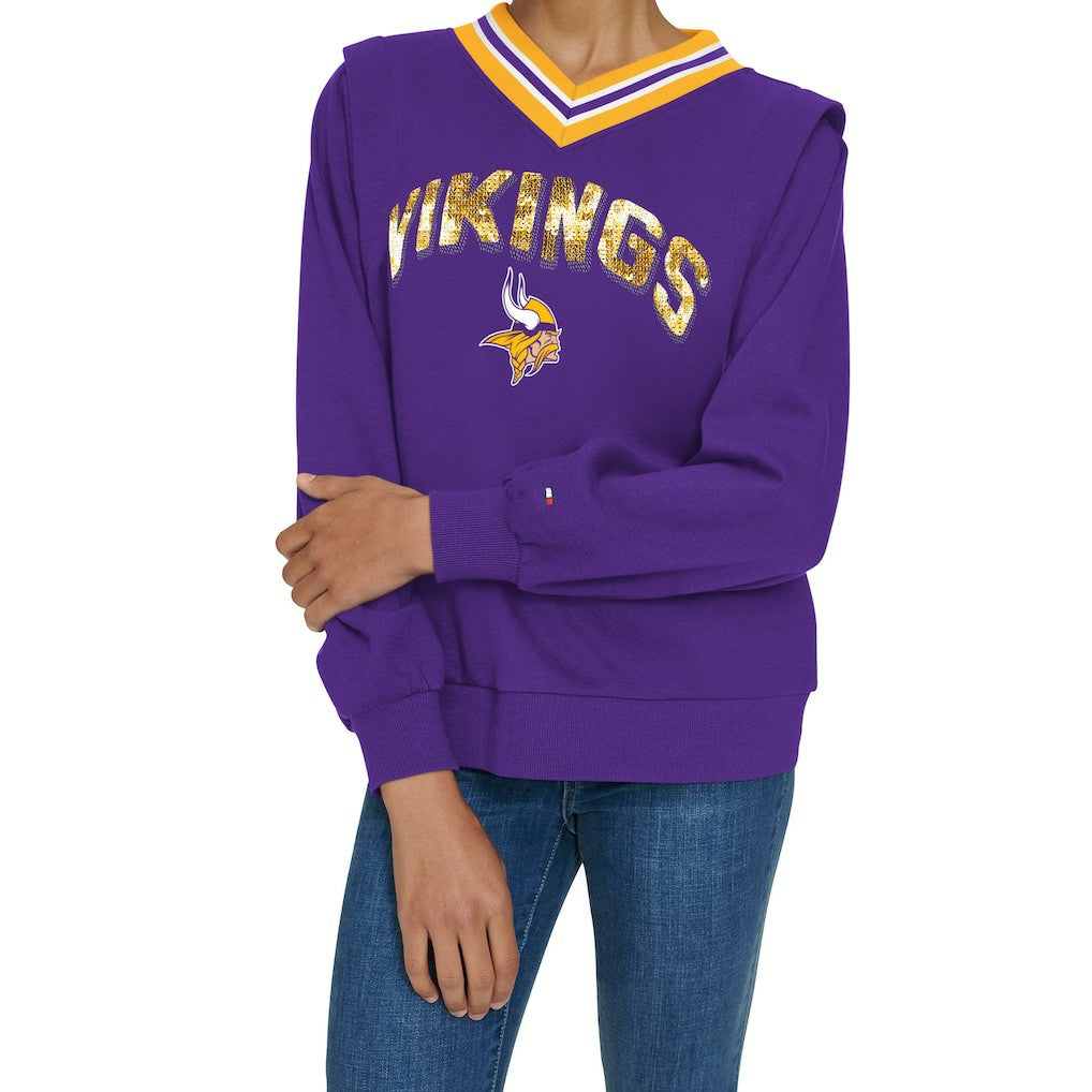 Minnesota Vikings Tommy Hilfiger Women's Alice V-Neck Pullover Sweatshirt Purple
