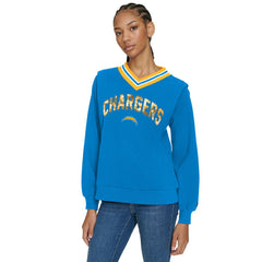 Los Angeles Chargers Tommy Hilfiger Women's Alice V-Neck Pullover Sweatshirt Powder Blue