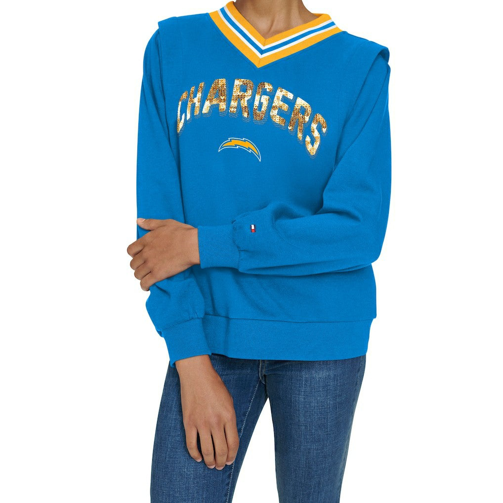 Los Angeles Chargers Tommy Hilfiger Women's Alice V-Neck Pullover Sweatshirt Powder Blue