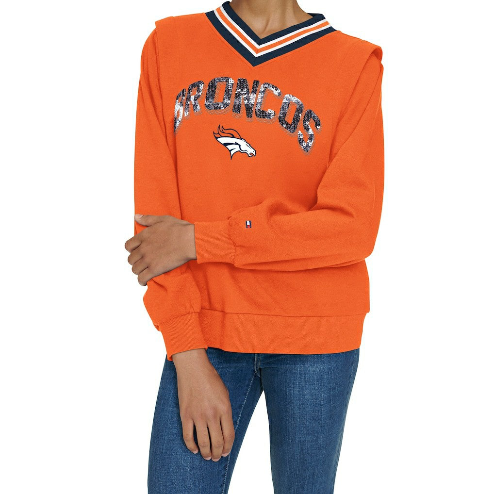 Denver Broncos Tommy Hilfiger Women's Alice V-Neck Pullover Sweatshirt Orange