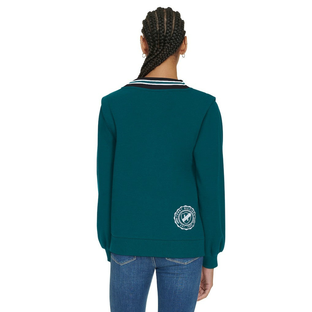 Philadelphia Eagles Tommy Hilfiger Women's Alice V-Neck Pullover Sweatshirt Midnight Green
