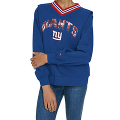 New York Giants Tommy Hilfiger Women's Alice V-Neck Pullover Sweatshirt Royal