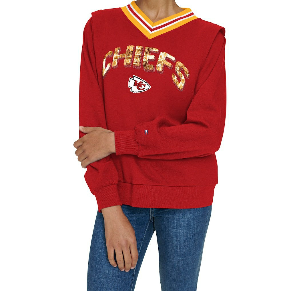 Kansas City Chiefs Tommy Hilfiger Women's Alice V-Neck Pullover Sweatshirt Red