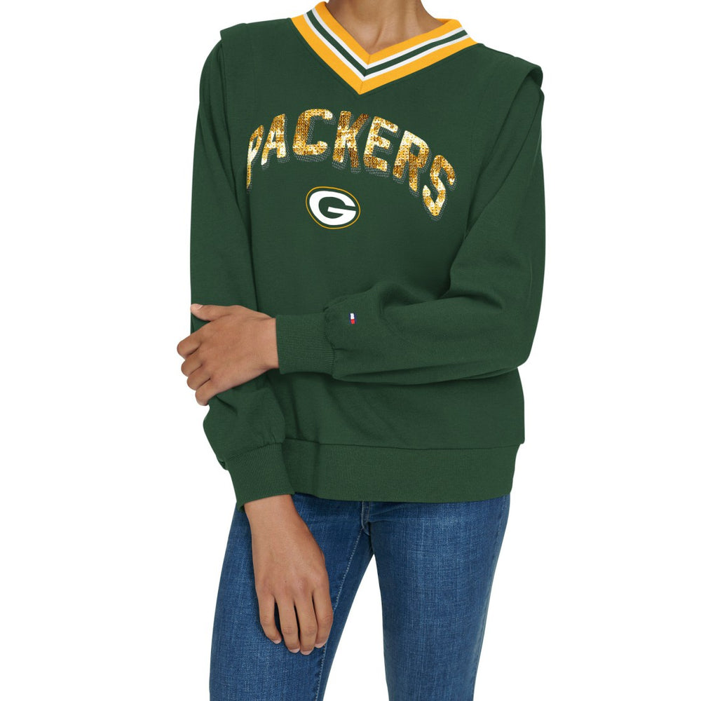 Green Bay Packers Tommy Hilfiger Women's Alice V-Neck Pullover Sweatshirt Green