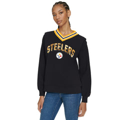 Pittsburgh Steelers Tommy Hilfiger Women's Alice V-Neck Pullover Sweatshirt Black