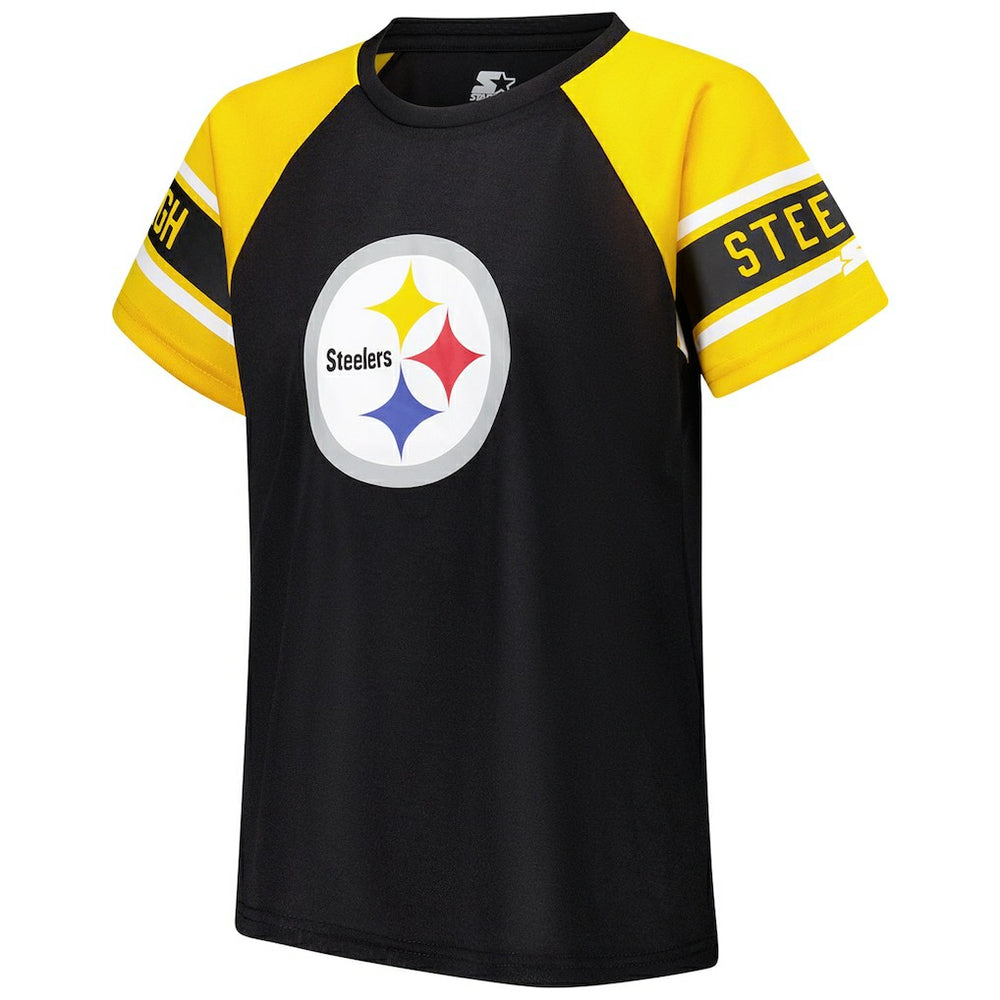 Pittsburgh Steelers Starter Women's 1st Rounder Color Block Raglan Top Black