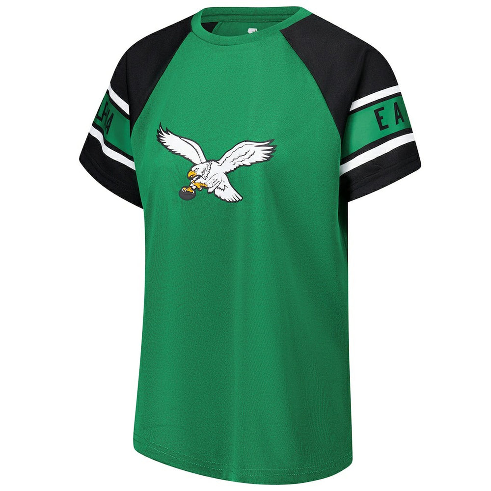 Philadelphia Eagles Starter Women's 1st Rounder Color Block Raglan Top Kelly Green