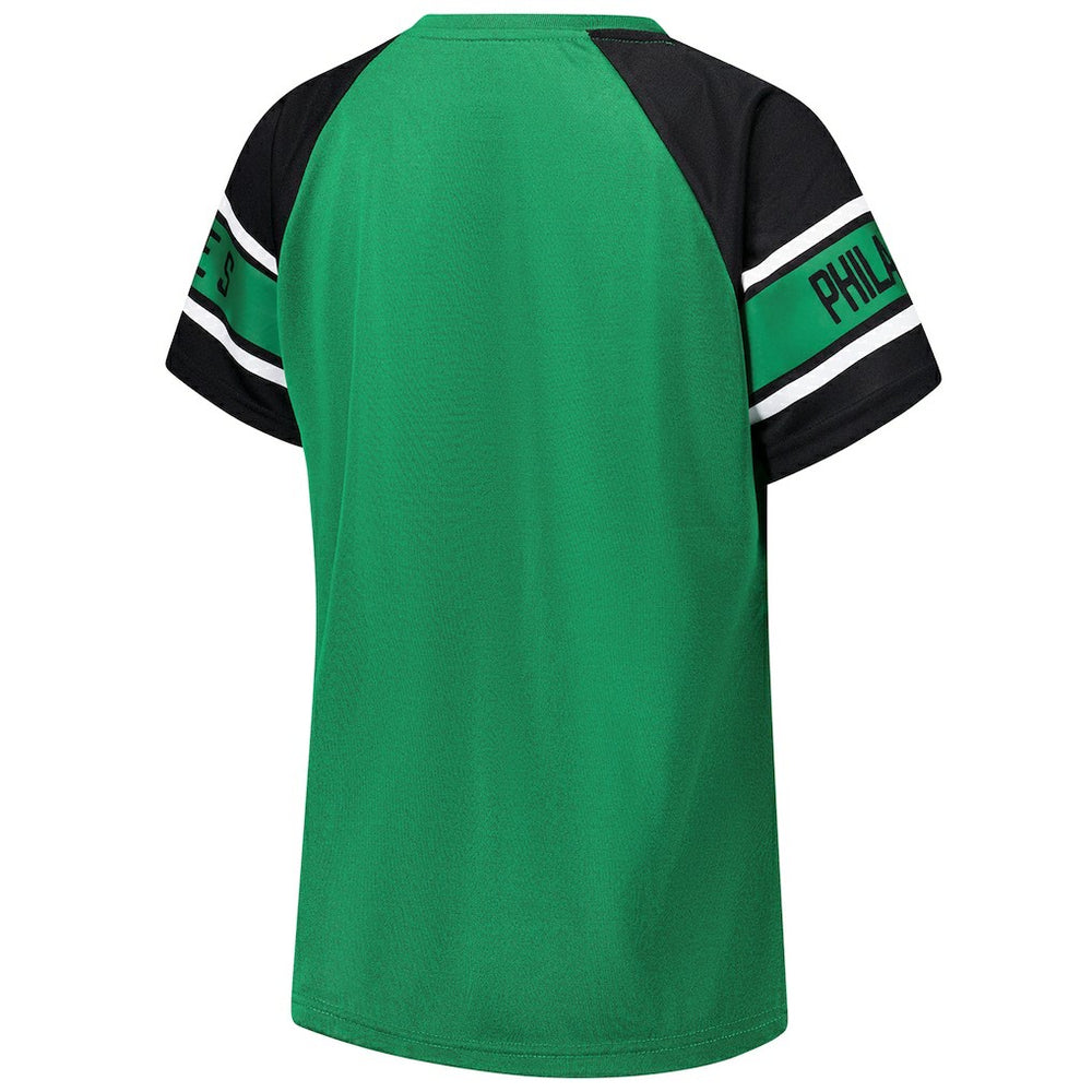 Philadelphia Eagles Starter Women's 1st Rounder Color Block Raglan Top Kelly Green