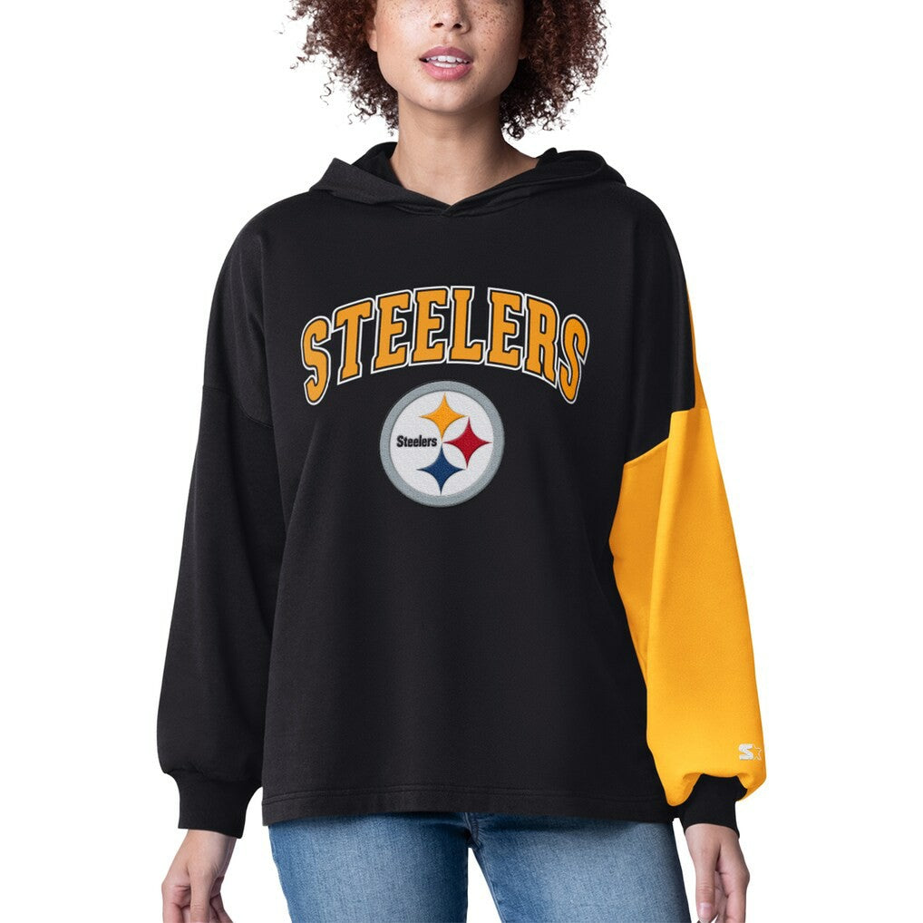 Pittsburgh Steelers Starter Women's Power Move Long Sleeve Pullover Hoodie Black