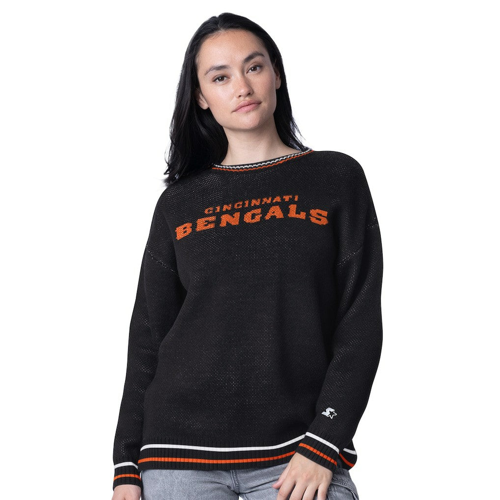 Cincinnati Bengals Starter Women's Oversized On the Ball Intarsia Knit Pullover Sweater Black
