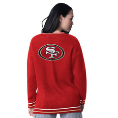 San Francisco 49ers Starter Women's Oversized On the Ball Intarsia Knit Pullover Sweater Scarlet