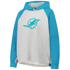 Miami Dolphins DKNY Sport Women's Joy Cropped Raglan Pullover Hoodie - Gray/Aqua
